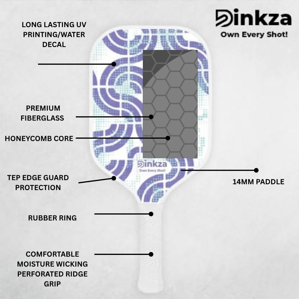 Dinkza Own Every Shot! Griponix FiberStrike Pickleball Paddle Set of 2 | Premium Fiberglass Racket for Beginners 14mm Lightweight PP Honeycomb Core, 2 Paddles 2 Balls & Carry Bag | Indoor Outdoor Play
