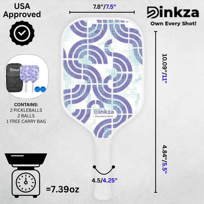 Dinkza Own Every Shot! Griponix FiberStrike Pickleball Paddle Set of 2 | Premium Fiberglass Racket for Beginners 14mm Lightweight PP Honeycomb Core, 2 Paddles 2 Balls & Carry Bag | Indoor Outdoor Play
