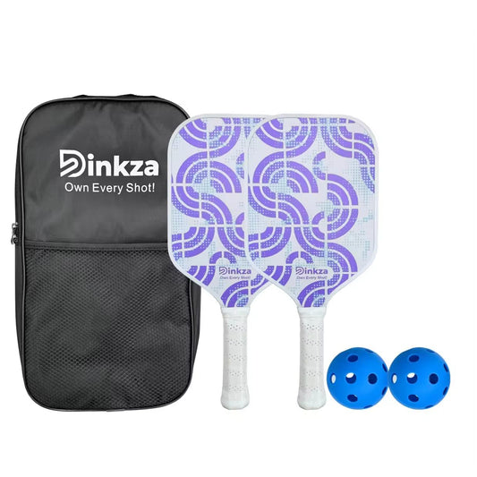 Dinkza Own Every Shot! Griponix FiberStrike Pickleball Paddle Set of 2 | Premium Fiberglass Racket for Beginners 14mm Lightweight PP Honeycomb Core, 2 Paddles 2 Balls & Carry Bag | Indoor Outdoor Play